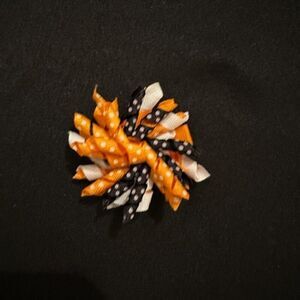 Mini Orange, Black & White Polka Dot Korker Bow  7348  Handmade NWT Boutique
